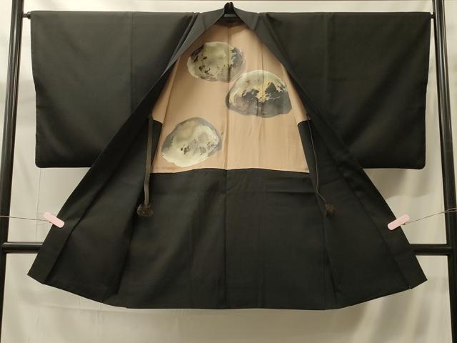 平和屋着物＃男性　長羽織　黒紋付き　正絹　逸品　CABH7005in