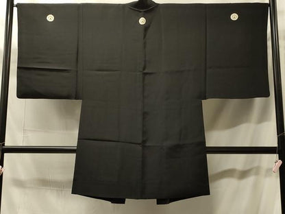 平和屋着物＃男性　長羽織　黒紋付き　正絹　逸品　CABH7007in