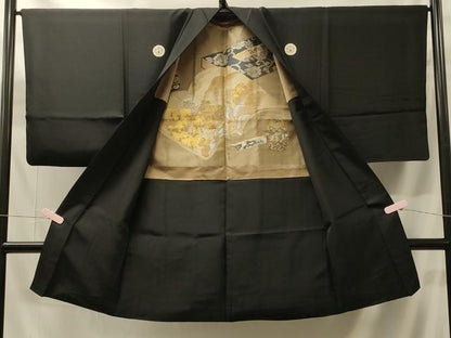 平和屋着物＃男性　長羽織　黒紋付き　正絹　逸品　CABH7007in