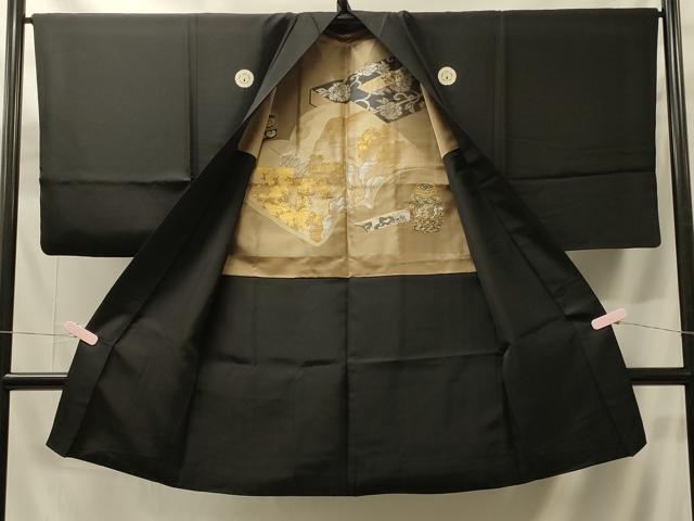 平和屋着物＃男性　長羽織　黒紋付き　正絹　逸品　CABH7007in