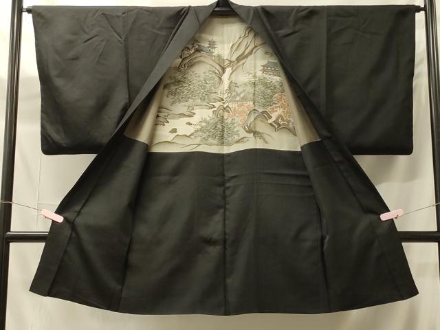 平和屋着物＃男性　長羽織　黒紋付き　正絹　逸品　CABH7012in