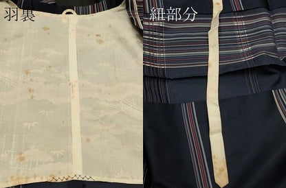 平和屋着物＃道行コート　雨コート　格子　ロング丈　正絹　逸品　CABH7015in
