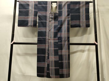 平和屋着物＃道行コート　雨コート　格子　ロング丈　正絹　逸品　CABH7015in