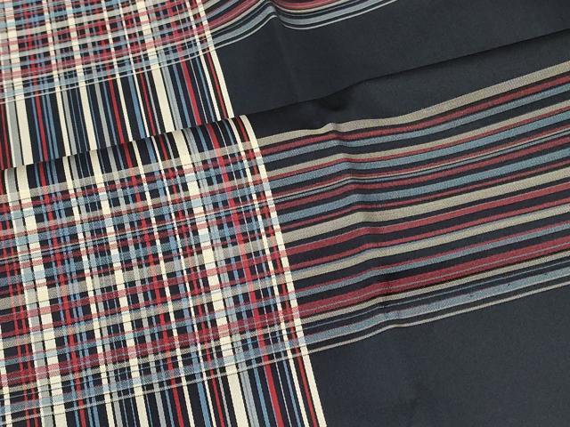 平和屋着物＃道行コート　雨コート　格子　ロング丈　正絹　逸品　CABH7015in