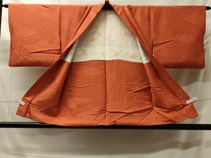 平和屋着物＃羽織　色無地　幾何学地紋　柿色　正絹　逸品　CABH7025in