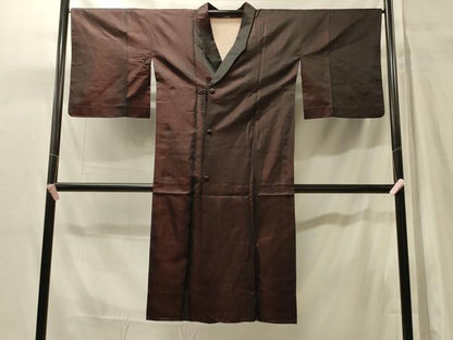 平和屋着物＃道行コート　雨コート　葡萄茶色　ロング丈　正絹　逸品　CABH7027in