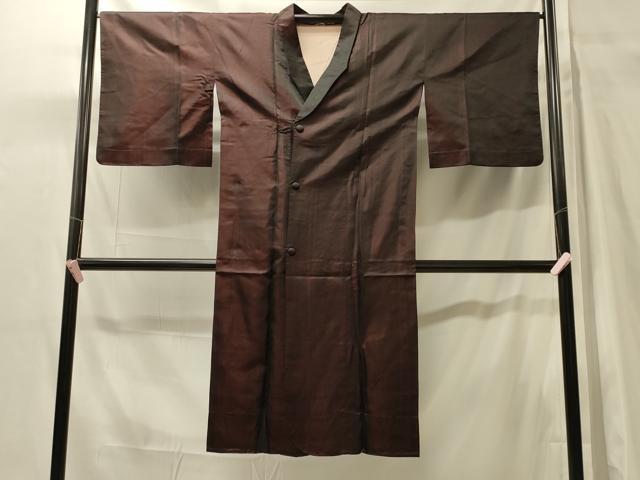 平和屋着物＃道行コート　雨コート　葡萄茶色　ロング丈　正絹　逸品　CABH7027in