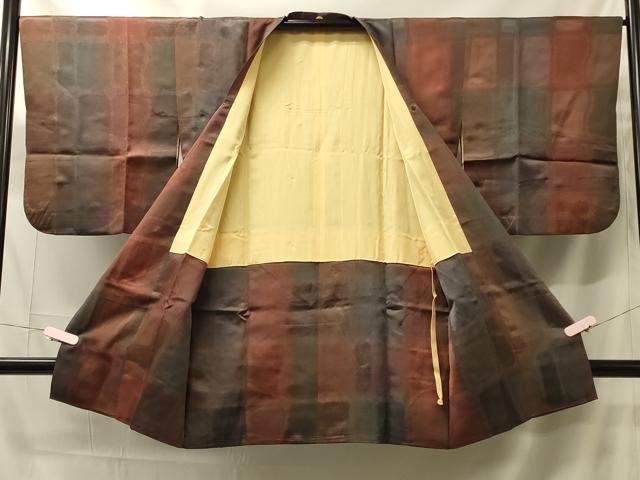 平和屋着物＃道行コート　格子　暈し染め　ロング丈　正絹　逸品　CABH7030in