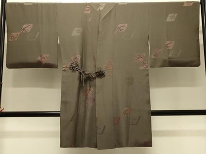 平和屋着物＃道中着　地紋起こし　色紙草花文　ロング丈　正絹　逸品　CABH7038in