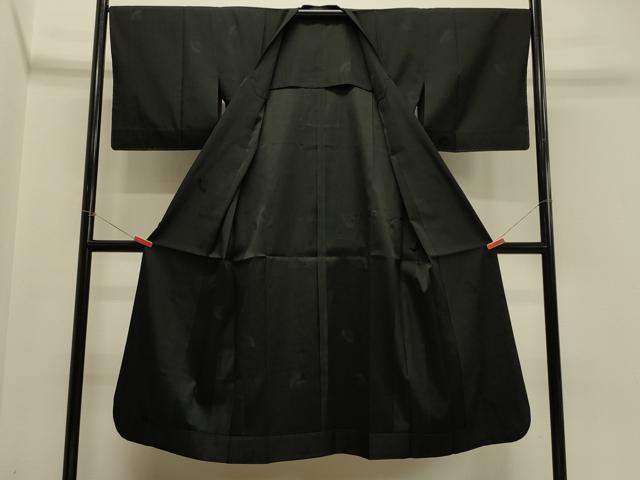 平和屋着物＃道行コート　雨コート　単衣　檜扇地紋　黒地　ロング丈　正絹　逸品　CABH7041in