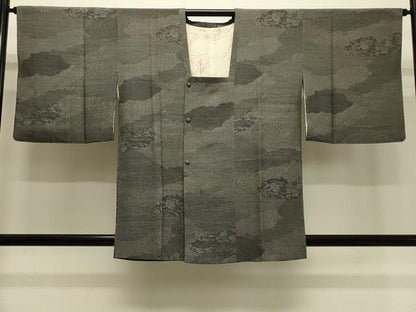 平和屋着物＃道行コート　切嵌吉祥文　黒地　正絹　逸品　CABH7042in