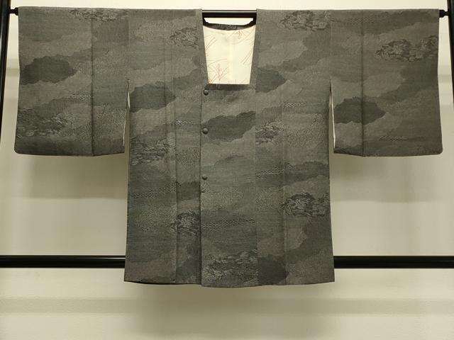 平和屋着物＃道行コート　切嵌吉祥文　黒地　正絹　逸品　CABH7042in
