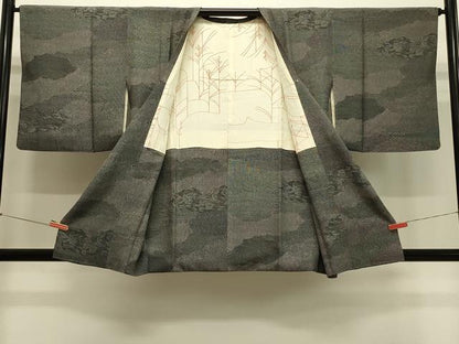 平和屋着物＃道行コート　切嵌吉祥文　黒地　正絹　逸品　CABH7042in
