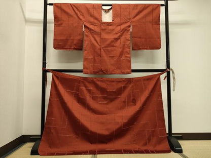 平和屋着物＃道行コート　二部式　単衣　幾何学文様　正絹　逸品　未使用　CABH7044in
