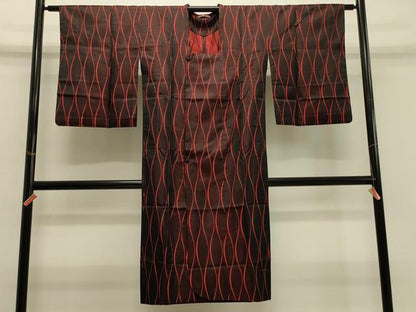 平和屋着物＃道行コート　雨コート　単衣　立涌文　ロング丈　正絹　逸品　CABH7045in