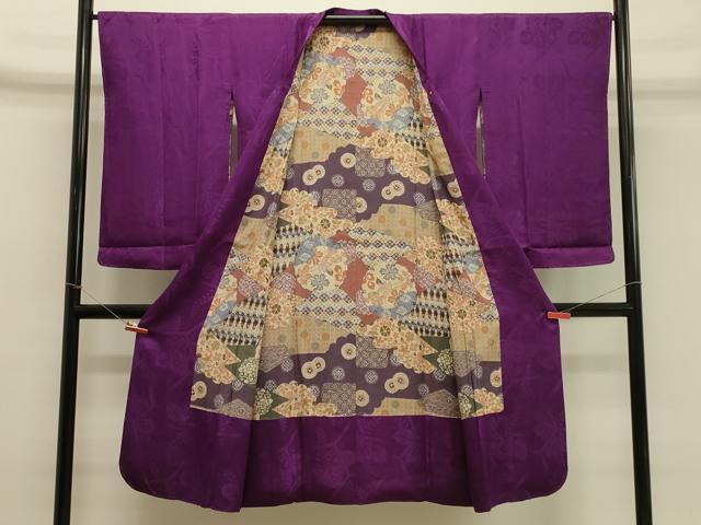 平和屋着物＃道行コート　色無地　亀甲桐地紋　暗紅色　ロング丈　正絹　逸品　CABH7047in