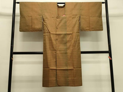 平和屋着物＃道行コート　雨コート　単衣　格子　暈し染め　ロング丈　正絹　逸品　未使用　CABH7050in