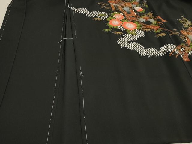 平和屋着物＃羽織　道長御所車花文　黒地　金彩　正絹　逸品　未使用　CABH7051in
