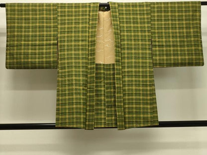 平和屋着物＃羽織　紬地　格子　正絹　逸品　CABH7053in