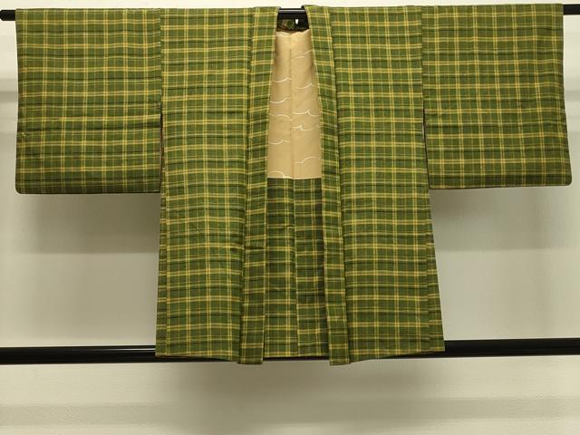 平和屋着物＃羽織　紬地　格子　正絹　逸品　CABH7053in