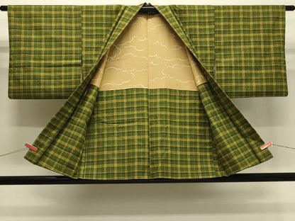 平和屋着物＃羽織　紬地　格子　正絹　逸品　CABH7053in