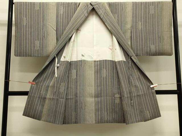 平和屋着物＃道中着　縞　ロング丈　正絹　逸品　CABH7066in