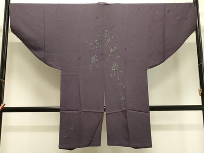 平和屋着物＃和装コート　単衣　枝花文　銀彩　ロング丈　正絹　逸品　CABH7073in