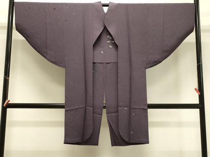 平和屋着物＃和装コート　単衣　枝花文　銀彩　ロング丈　正絹　逸品　CABH7073in