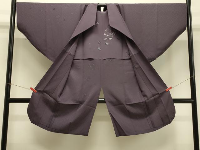 平和屋着物＃和装コート　単衣　枝花文　銀彩　ロング丈　正絹　逸品　CABH7073in