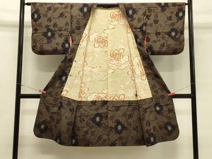 平和屋着物＃道行コート　銘仙　花唐草文　ロング丈　正絹　逸品　CABH7074in