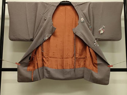 平和屋着物＃コート作家　三本賢　道行コート　花鳥文　正絹　逸品　CABH7078in