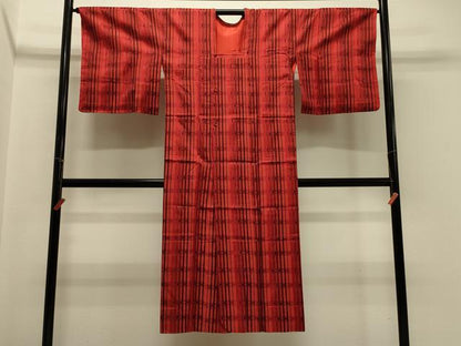 平和屋着物＃道行コート　雨コート　単衣　格子　ロング丈　正絹　逸品　CABH7082in