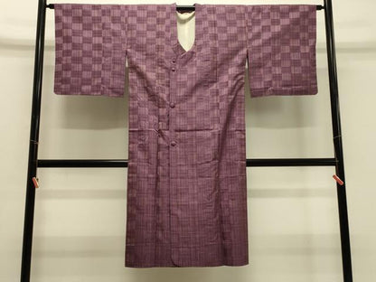 平和屋着物＃道行コート　雨コート　格子　ロング丈　正絹　逸品　CABH7083in