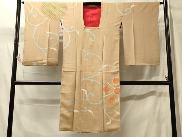 平和屋着物＃道行コート　花唐草文　金糸　ロング丈　正絹　逸品　CABH7087in