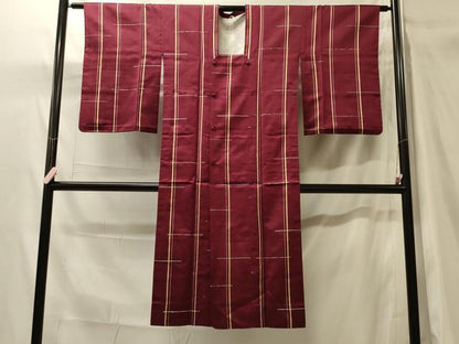 平和屋着物＃道行コート　雨コート　単衣　格子　ロング丈　正絹　逸品　CABH7088in
