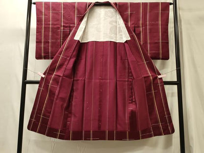 平和屋着物＃道行コート　雨コート　単衣　格子　ロング丈　正絹　逸品　CABH7088in