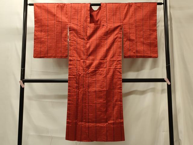平和屋着物＃道行コート　雨コート　単衣　間道　ロング丈　正絹　逸品　CABH7090in