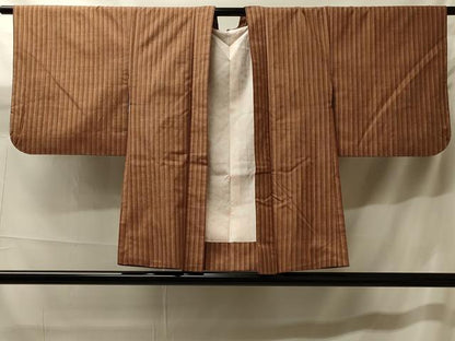 平和屋着物＃士乎路紬　羽織　縞　加納別誂　反端付き　正絹　逸品　CABH7091in