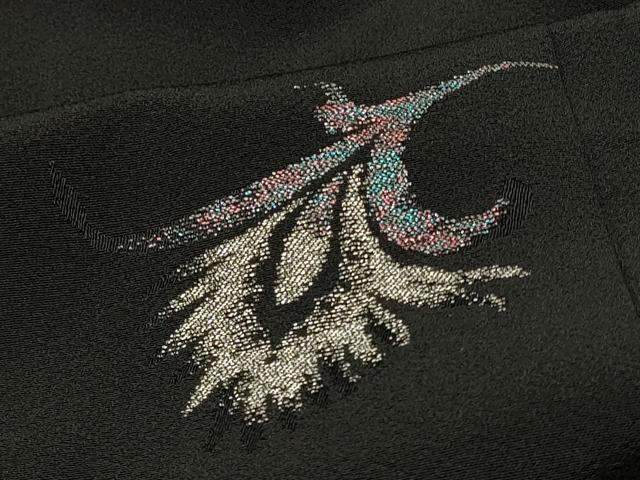 平和屋着物＃羽織　寿光織　草花文　黒地　金銀糸　正絹　逸品　CABH7092in