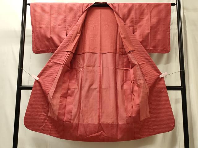 平和屋着物＃道行コート　雨コート　単衣　縞　ロング丈　正絹　逸品　CABH7095in