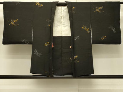 平和屋着物＃羽織　寿光織　枝葉文　黒地　金銀糸　正絹　逸品　CABH7118in