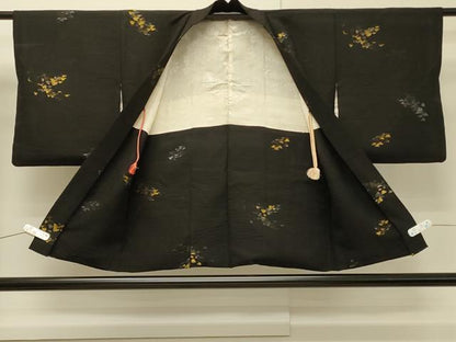 平和屋着物＃羽織　寿光織　枝葉文　黒地　金銀糸　正絹　逸品　CABH7118in