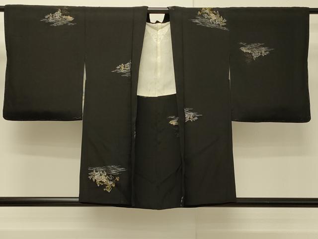 平和屋着物＃羽織　寿光織　立波風景文　黒地　金銀糸　正絹　逸品　CABH7119in