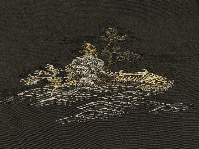 平和屋着物＃羽織　寿光織　立波風景文　黒地　金銀糸　正絹　逸品　CABH7119in
