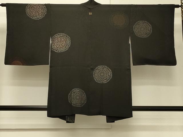 平和屋着物＃羽織　正倉院花文　黒地　銀糸　正絹　逸品　CABH7121in