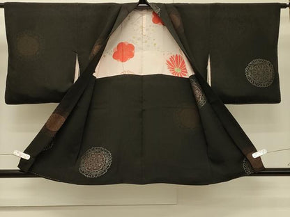平和屋着物＃羽織　正倉院花文　黒地　銀糸　正絹　逸品　CABH7121in