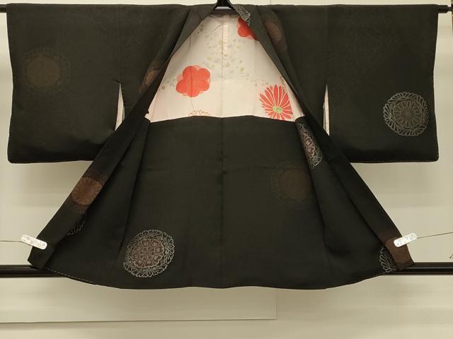 平和屋着物＃羽織　正倉院花文　黒地　銀糸　正絹　逸品　CABH7121in