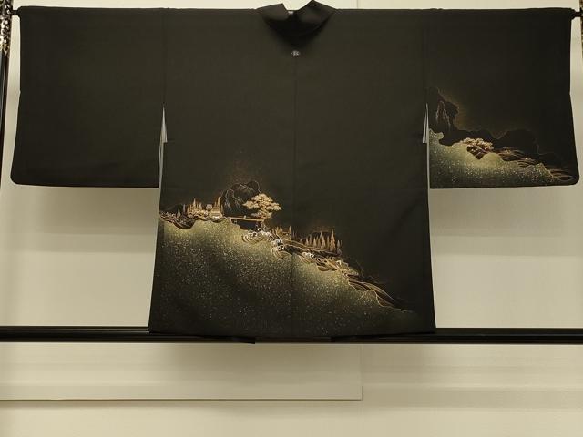 平和屋着物＃羽織　立波風景文　黒地　金銀彩　正絹　逸品　CABH7126in