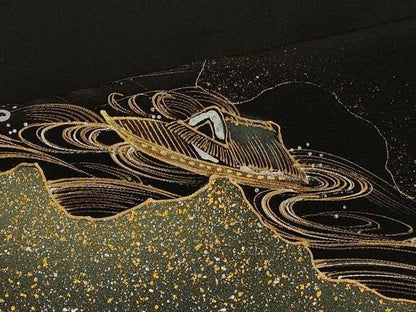 平和屋着物＃羽織　立波風景文　黒地　金銀彩　正絹　逸品　CABH7126in