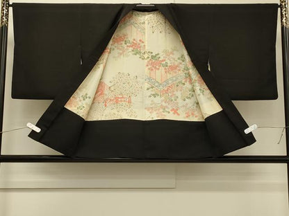 平和屋着物＃羽織　寿光織　鏡裏花文　黒地　金銀糸　正絹　逸品　CABH7127in